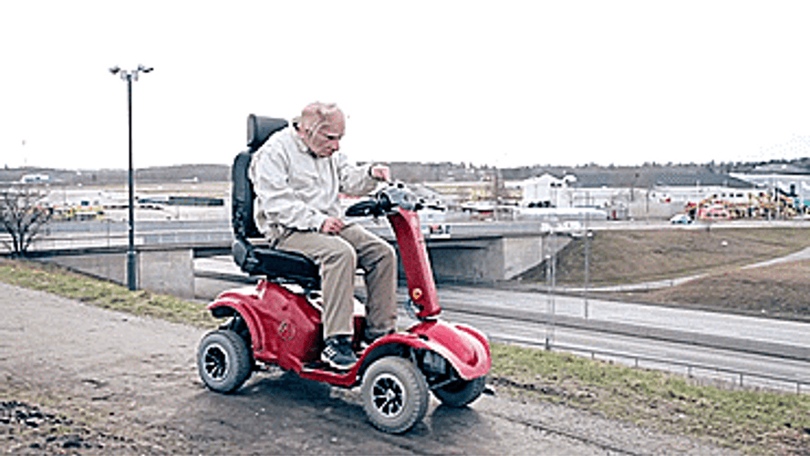 Grandpa Mask Riding Scooter GIF