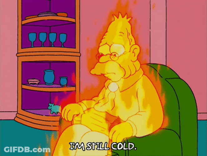 Grandpa Simpson Burning On Fire But Still Cold GIF