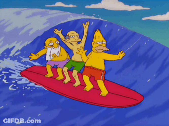 Grandpa Simpson Surfing With Old Friends GIF
