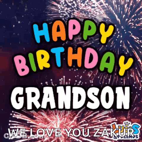 Grandson Birthday Card With Fireworks GIF