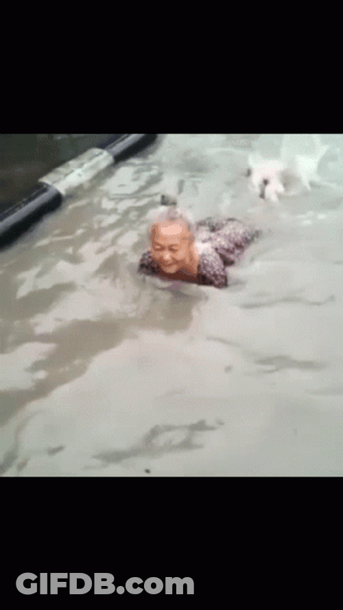 Granny Enjoying Flooded Water GIF