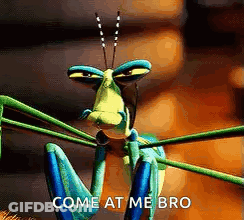 Grasshopper On Branch Saying Come At Me Bro GIF