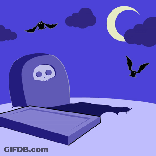 Gravestone With Skull And Bats GIF