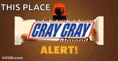 Gray Almond Snickers Bar With Siren GIF