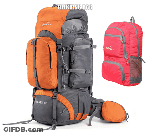 Gray And Orange Backpack Saying Walker 65 GIF