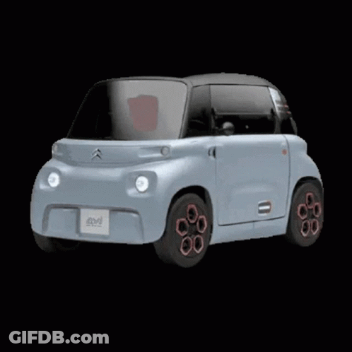 Gray Citroen Car With Doors Open On Dark Background GIF