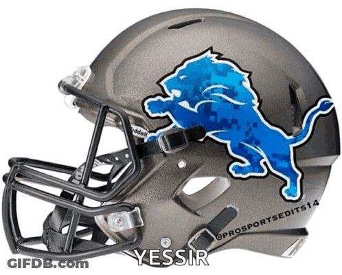Gray Football Helmet With Blue Lion GIF