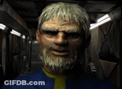 Gray Haired Bearded Man In Vault Boy Outfit GIF