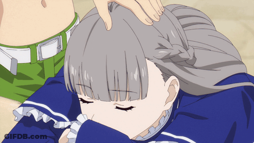 Gray-Haired Girl Lying Down Eyes Closed Hand On Head GIF