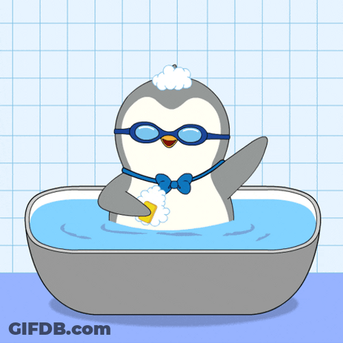 Gray Penguin Rubs Body Bath Time GIF