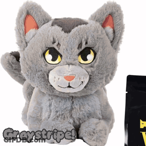 Gray Striped Stuffed Cat GIF