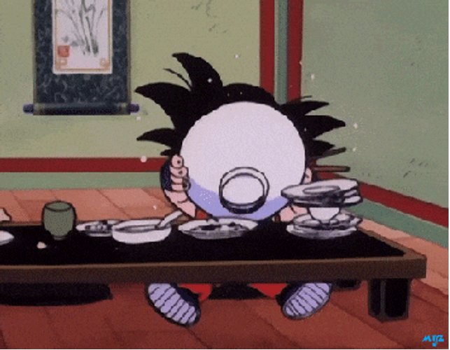 Greedy Goku Eating All Dishes Prepared GIF