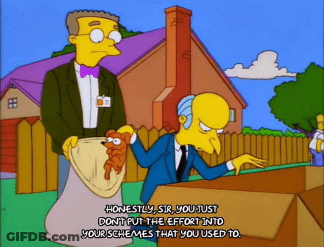 Greedy Mister Burns Putting Puppies On Garbage Bag GIF