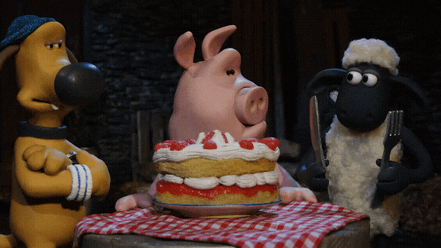Greedy Pig Eating Whole Cake GIF