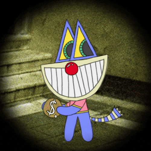 Greedy Smiling Cat Holding Coin GIF