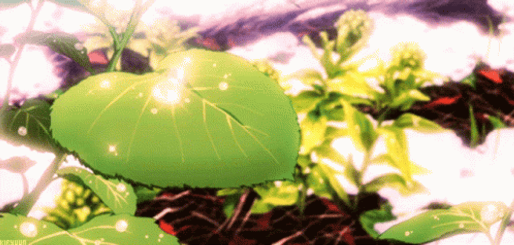Green Aesthetic Anime Leaf Dewdrop GIF