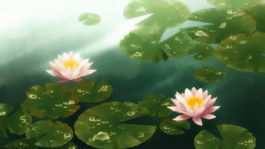 Green Aesthetic Anime Water Lilies GIF