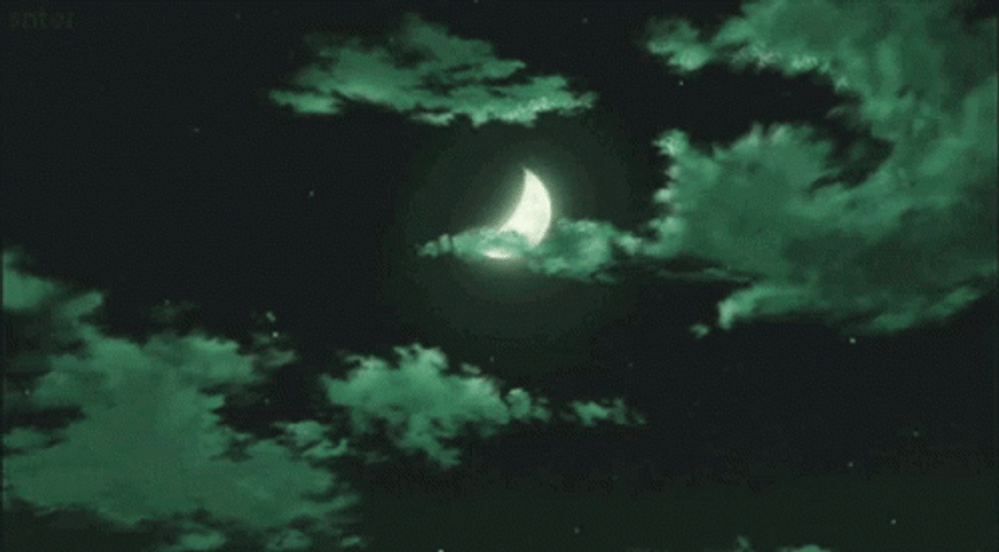 Green Aesthetic Night Crescent Moon GIF
