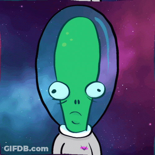 Green Alien Cartoon Drawing Large Head GIF