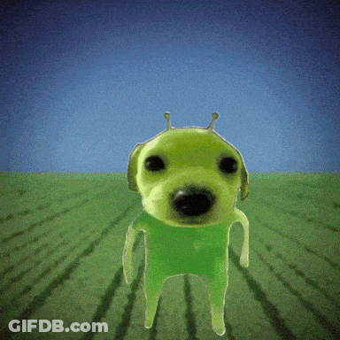 Green Alien Dog Standing On Bridge GIF