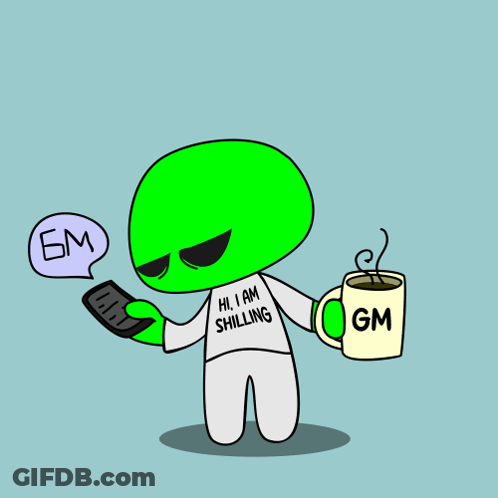 Green Alien Holding Coffee GIF