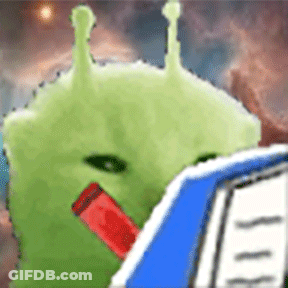Green Alien With Red Bottle In Mouth GIF