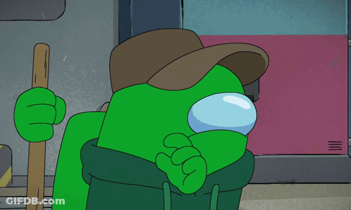 Green Among Us Character With Brown Hat GIF