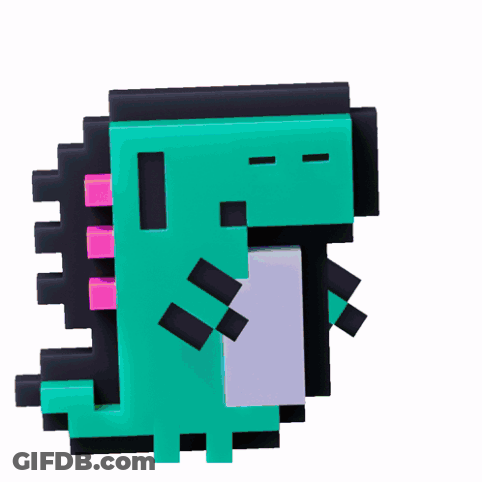 Green And Black Pixelated Dinosaur With Pink Tail GIF