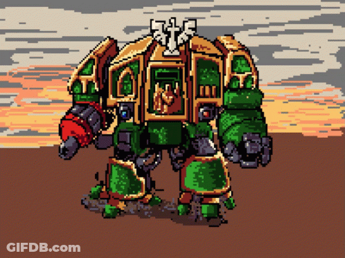 Green And Gold Robot With Cross GIF