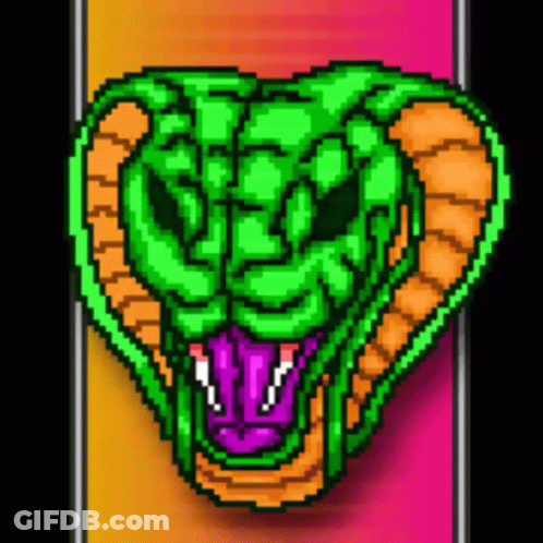 Green And Orange Cobra With Mouth Open GIF