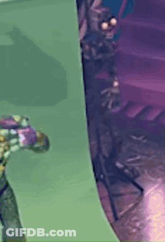 Green And Purple Background With Skeleton In Corner GIF