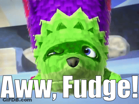 Green And Purple Cartoon Character Aww Fudge GIF