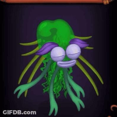 Green And Purple Cartoon Character With Purple Eyes GIF