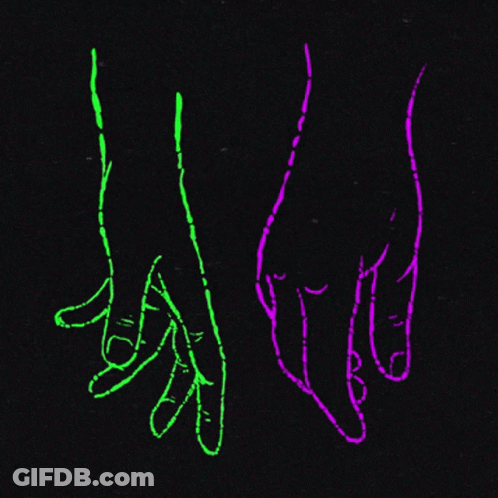 Green And Purple Drawing Of Two Hands Holding GIF