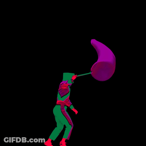 Green And Purple Silhouette Holding Large Purple Object GIF