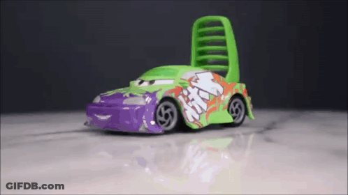 Green And Purple Toy Car With Graffiti GIF