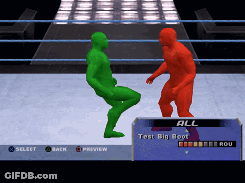 Green And Red Wrestlers Standing GIF