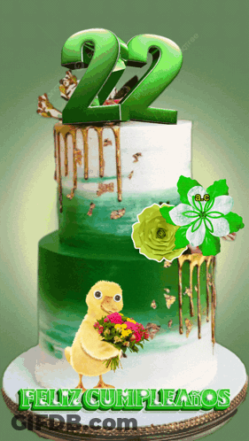 Green And White Cake With Number 22 GIF