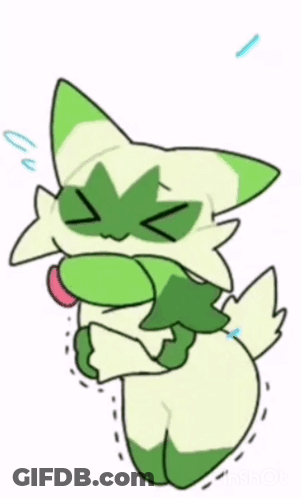 Green And White Cartoon Cat With Scarf GIF