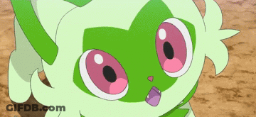 Green And White Cartoon With Pink Eyes And Purple Tongue GIF