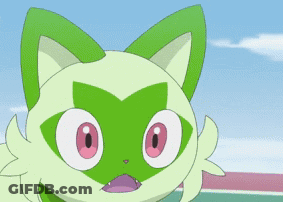 Green And White Cat With Pink Eyes And Purple Mouth GIF