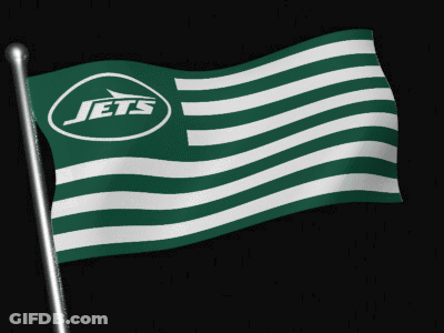 Green And White Flag With Jets Logo GIF