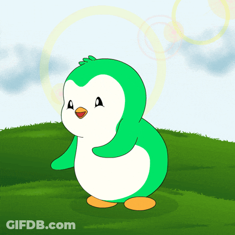 Green And White Penguin On Grassy Hill GIF