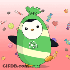Green And White Penguin With Candies GIF