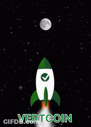 Green And White Rocket With Check Mark Flying In Front Of Full Moon Saying Vert Coin GIF