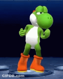 Green And White Yoshi In Orange Boots GIF