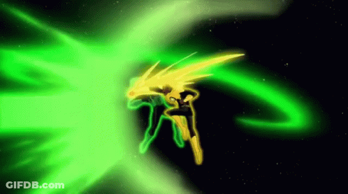 Green And Yellow Cartoon Character Flying GIF
