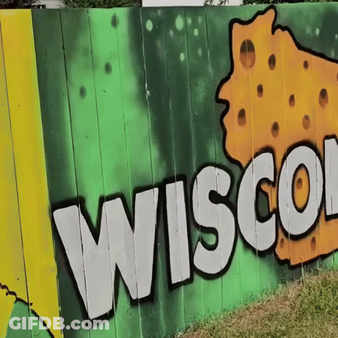 Green And Yellow Fence Saying Wisconsin GIF
