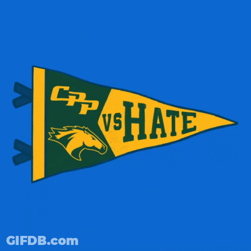 Green And Yellow Pennant Saying CP Vs Hate GIF