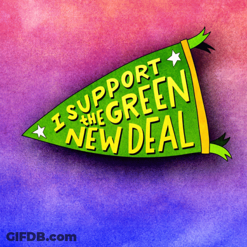 Green And Yellow Pennant Saying I Support The Green New Deal GIF